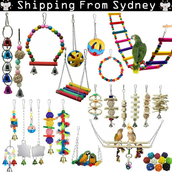 Bird Toys Parrot Swing Toys Chewing Hanging Bell Cockatiel Cage