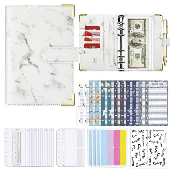 A6 Leather Notebook Budget Binder PU Planner Cover Cash Pockets Sheets