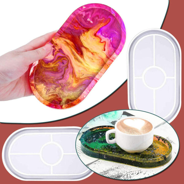 2pcs Silicone Oval Coaster Mold Tray Epoxy Resin Ashtray DIY Craft Jew