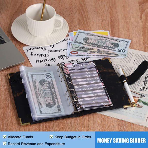 A6 Leather Notebook Budget Binder PU Planner Cover Cash Pockets Sheets