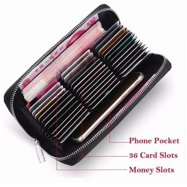 RFID 36 Card Slots Antimagnetic Genuine Leather Long Credit Card Walle