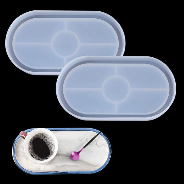 2pcs Silicone Oval Coaster Mold Tray Epoxy Resin Ashtray DIY Craft Jew