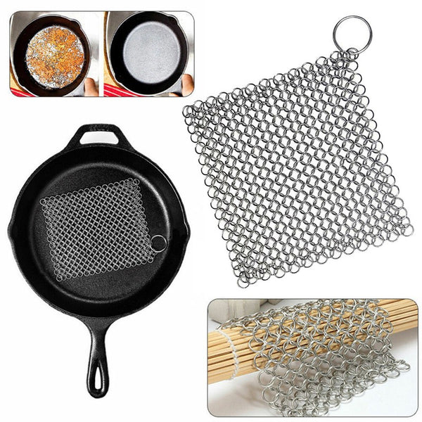 Stainless Steel Cast Iron Cleaner Chain mail Kitchen Tool Scrubber Coo