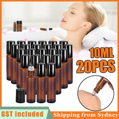 20X Roller Bottles Amber THICK Glass Steel Roll on Ball For Essential
