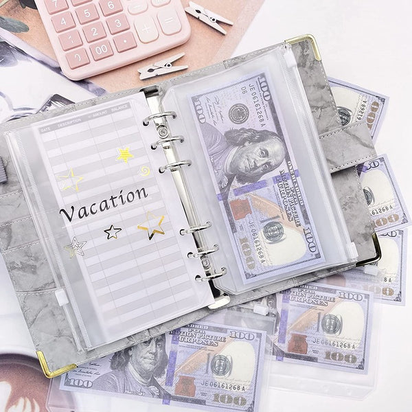 A6 Leather Notebook Budget Binder PU Planner Cover Cash Pockets Sheets