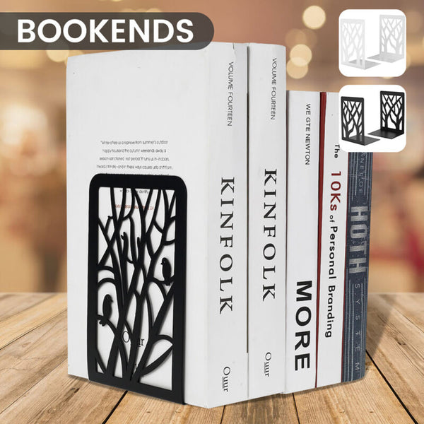 2Pcs Heavy Duty Hollow Out Metal Bookends Book Ends Office Stationery