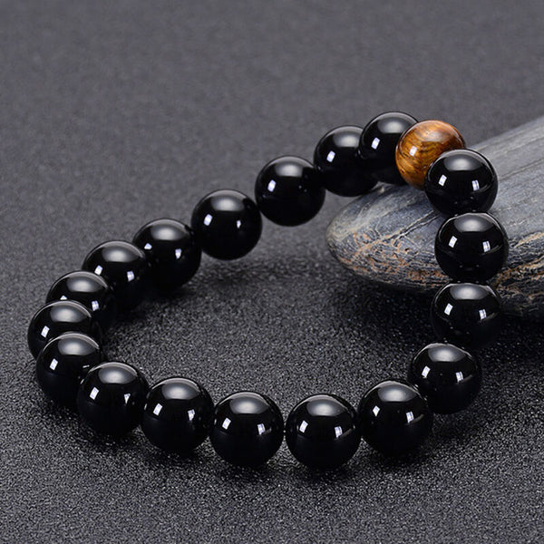 12mm Chakra Bracelet Natural Healing Bead Black Obsidian And Tiger Eye