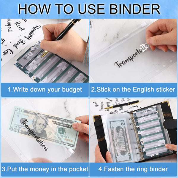 A6 Leather Notebook Budget Binder PU Planner Cover Cash Pockets Sheets