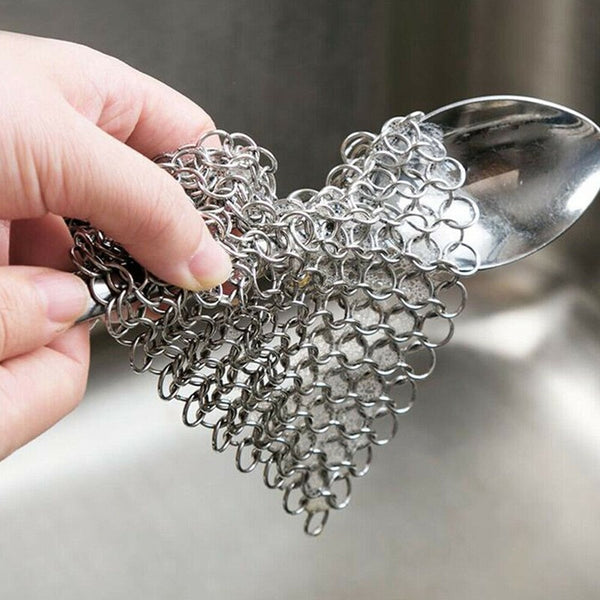 Stainless Steel Cast Iron Cleaner Chain mail Kitchen Tool Scrubber Coo