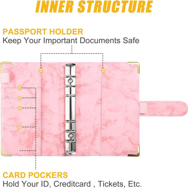 A6 Leather Notebook Budget Binder PU Planner Cover Cash Pockets Sheets