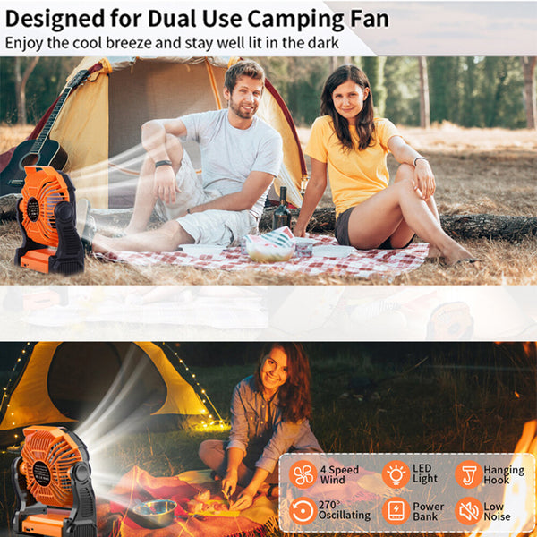 Powered Battery Fan Camping LEDLantern Portable USB 6000MA Rechargeabl