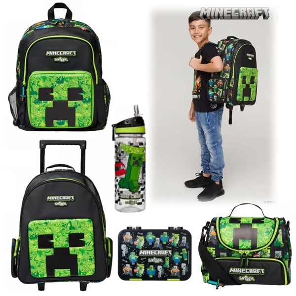 Minecraft Kids School Bag Set – Backpack, Trolley Bag, Lunch Bag, Lunch Box & Bottle