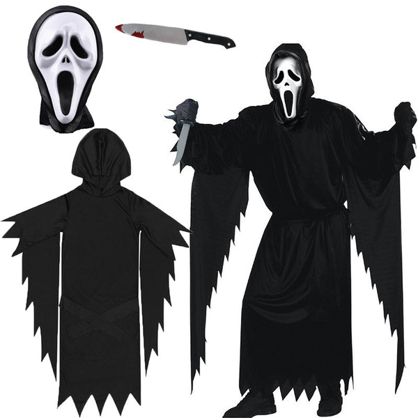 Ghost Face Scream Costume Set – Adult & Kids Halloween Cosplay Outfit with Mask