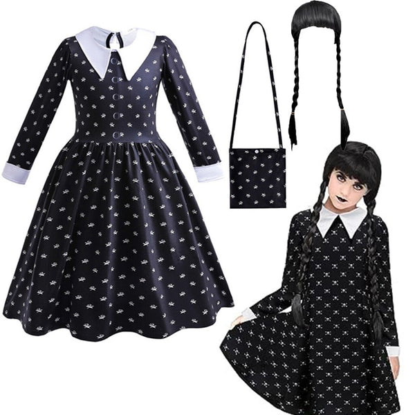 Book Week Girls Halloween Family Wednesday Dress Addams Costume Cospla