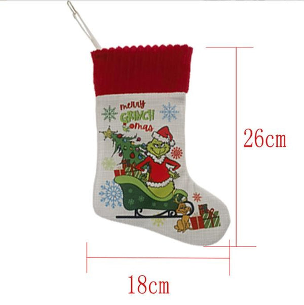 Christmas Stocking Candy Bag Stockings Hanging Ornament Grinch Socks D