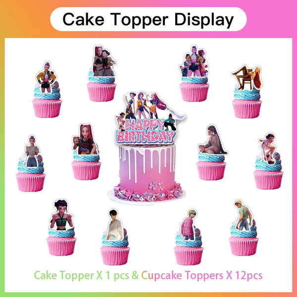 Banner KPop Demon Hunters Balloons Cake Toppers Birthday Party Supplie