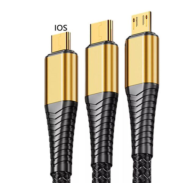 3-in-1 Micro Fast Charger Cable Fast Charging 100W Android Type-C PD F