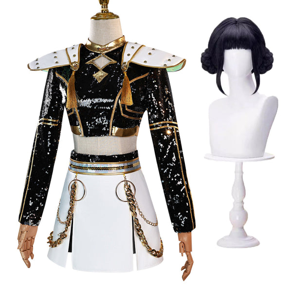 K-Pop Demon Hunters Costume Wig Black Dress Outfit Adults Mira Rumi Zo