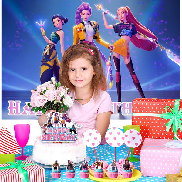 Banner KPop Demon Hunters Balloons Cake Toppers Birthday Party Supplie