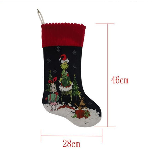 Christmas Stocking Candy Bag Stockings Hanging Ornament Grinch Socks D