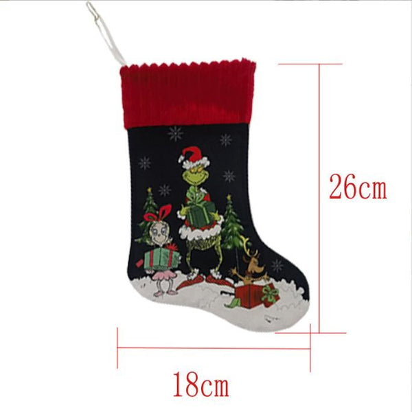 Christmas Stocking Candy Bag Stockings Hanging Ornament Grinch Socks D