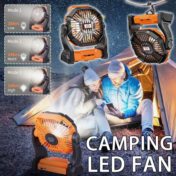 Powered Battery Fan Camping LEDLantern Portable USB 6000MA Rechargeabl