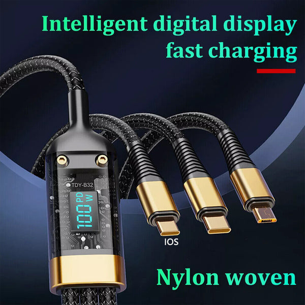 3-in-1 Micro Fast Charger Cable Fast Charging 100W Android Type-C PD F
