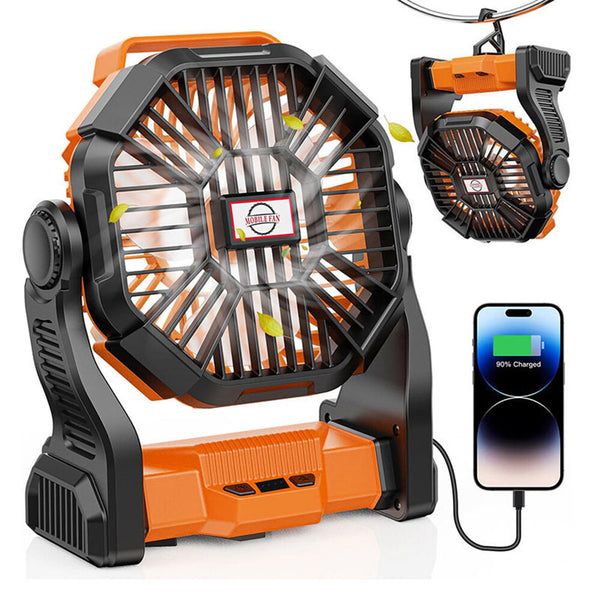 Powered Battery Fan Camping LEDLantern Portable USB 6000MA Rechargeabl