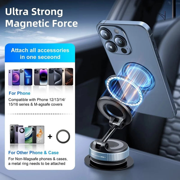 360 Vacuum Strong Magnetic Phone Holder Foldable Suction Cup Car Stand