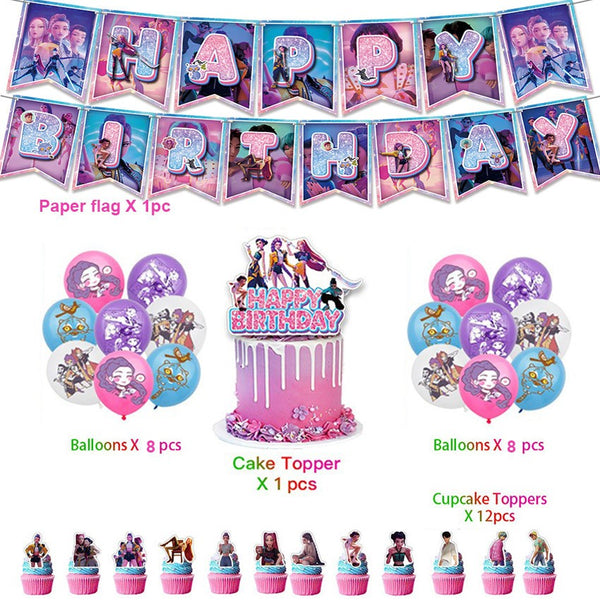 Banner KPop Demon Hunters Balloons Cake Toppers Birthday Party Supplie