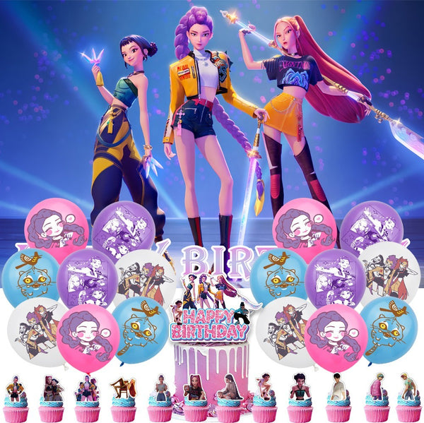 Banner KPop Demon Hunters Balloons Cake Toppers Birthday Party Supplie