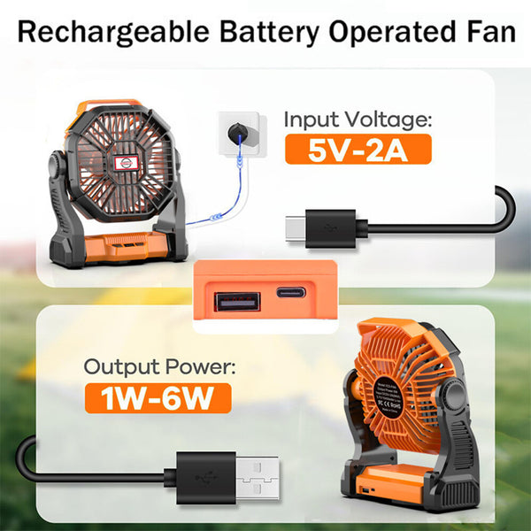 Powered Battery Fan Camping LEDLantern Portable USB 6000MA Rechargeabl