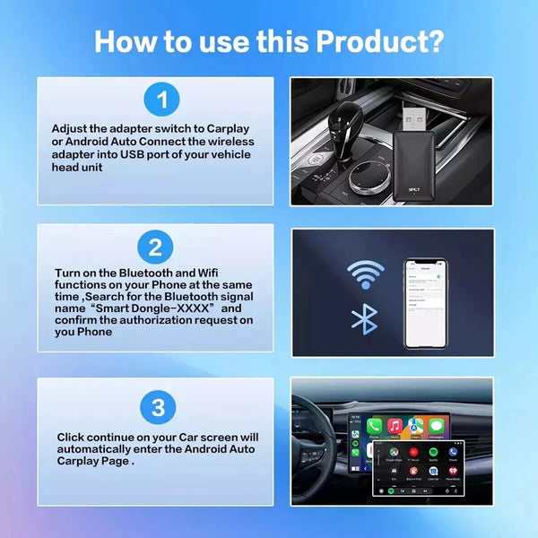 Wired to Wireless CarPlay Adapter Android Auto Wireless Adapter with USB Dongle