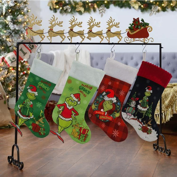 Christmas Stocking Candy Bag Stockings Hanging Ornament Grinch Socks D