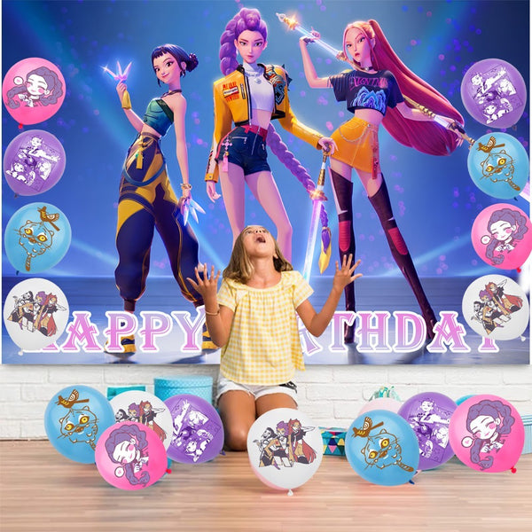 Banner KPop Demon Hunters Balloons Cake Toppers Birthday Party Supplie