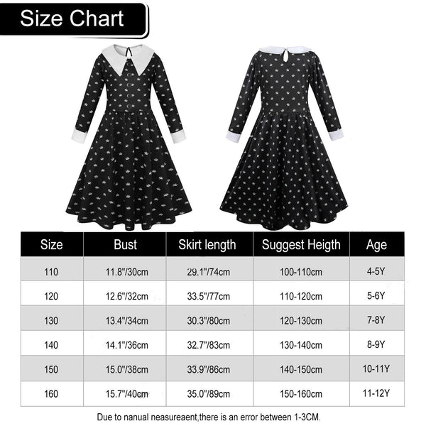 Book Week Girls Halloween Family Wednesday Dress Addams Costume Cospla