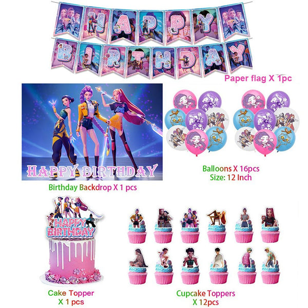 Banner KPop Demon Hunters Balloons Cake Toppers Birthday Party Supplie