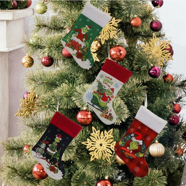 Christmas Stocking Candy Bag Stockings Hanging Ornament Grinch Socks D