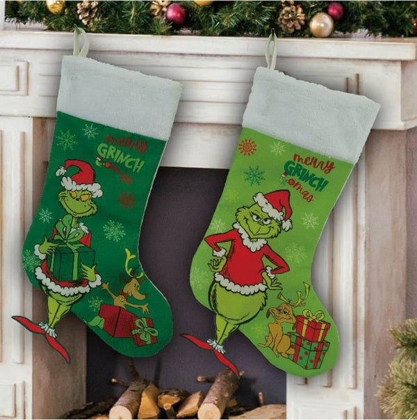 Christmas Stocking Candy Bag Stockings Hanging Ornament Grinch Socks D