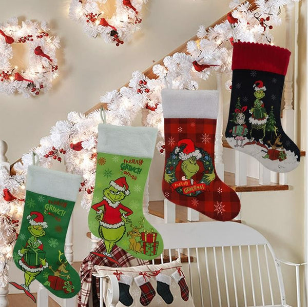 Christmas Stocking Candy Bag Stockings Hanging Ornament Grinch Socks D