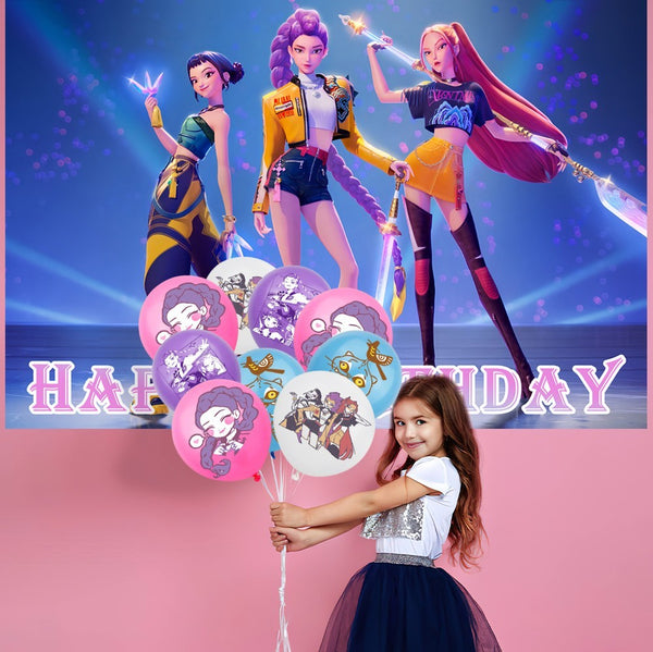 Banner KPop Demon Hunters Balloons Cake Toppers Birthday Party Supplie
