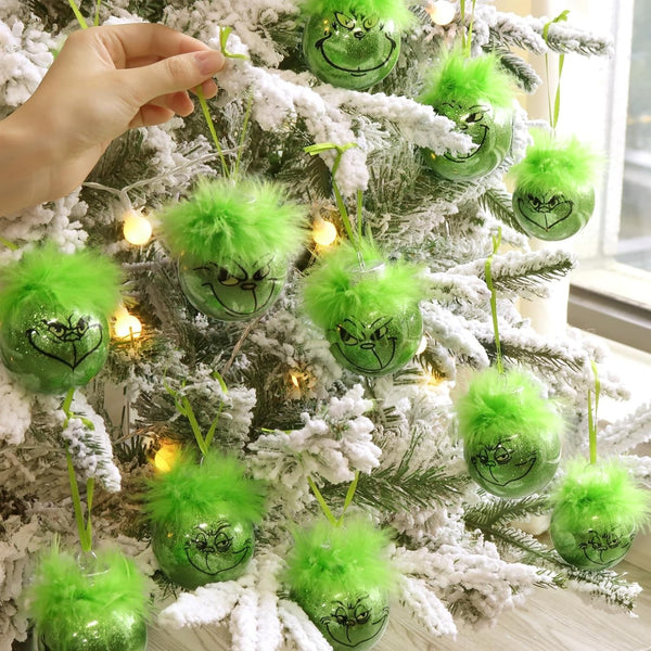 12PCS Grinch Christmas Baubles Christmas Tree Ornament Xmas Elf Ball D