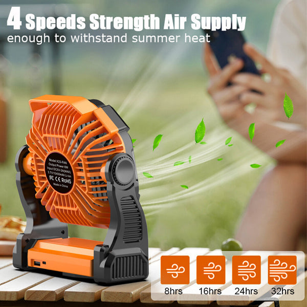 Powered Battery Fan Camping LEDLantern Portable USB 6000MA Rechargeabl