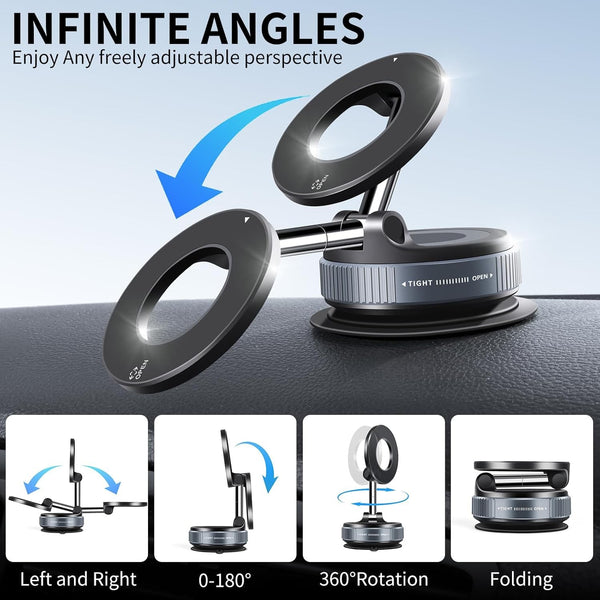 360 Vacuum Strong Magnetic Phone Holder Foldable Suction Cup Car Stand
