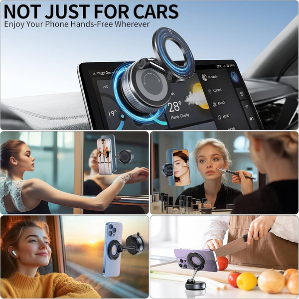 360 Vacuum Strong Magnetic Phone Holder Foldable Suction Cup Car Stand