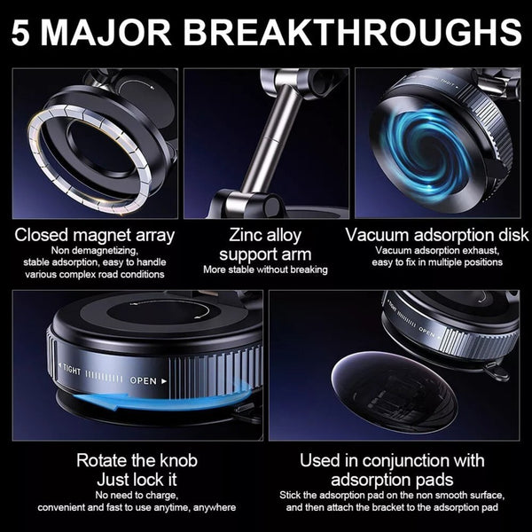 360 Vacuum Strong Magnetic Phone Holder Foldable Suction Cup Car Stand