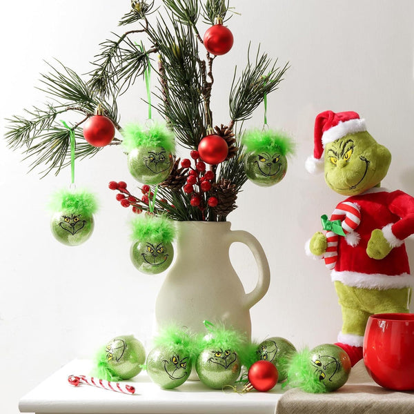 12PCS Grinch Christmas Baubles Christmas Tree Ornament Xmas Elf Ball D