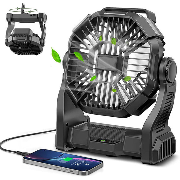 Powered Battery Fan Camping LEDLantern Portable USB 6000MA Rechargeabl