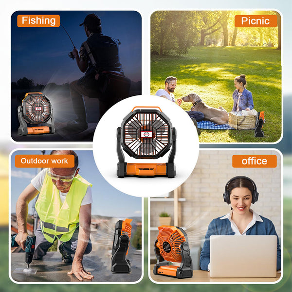 Powered Battery Fan Camping LEDLantern Portable USB 6000MA Rechargeabl