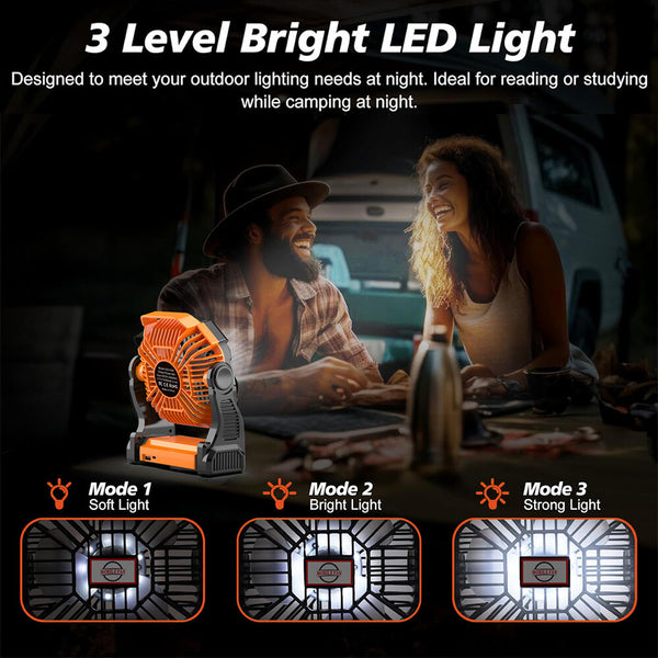 Powered Battery Fan Camping LEDLantern Portable USB 6000MA Rechargeabl
